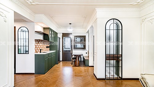 玄關卡座+藝術玻璃隔斷 打造實用氛圍家|長沙全屋整裝